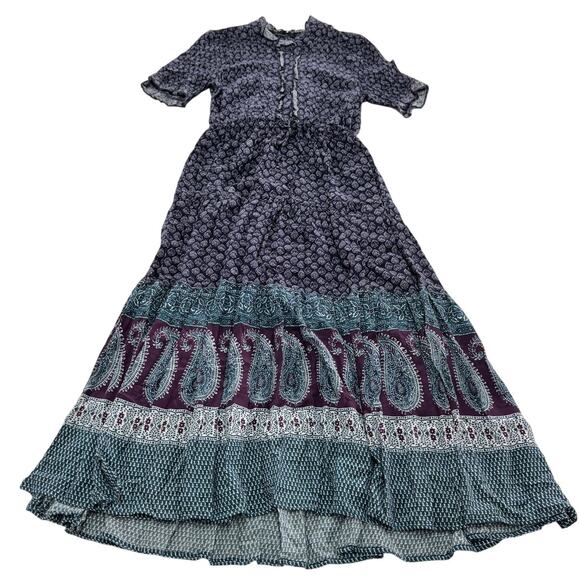 eShakti Dress Womens 6 Purple Blue Boho Paisley Maxi Rayon Cotton‎ India Printed - Picture 1 of 7